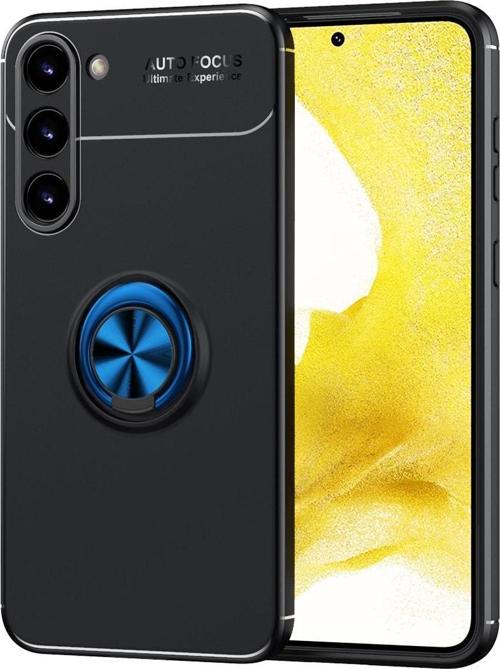 Galaxy S23 Ile Uyumlu Kılıf Yüzük Tutuculu Mıktanıslı,standlı Novel Silikon Siyah-mavi