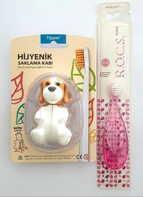 0-3 Yaş Pembe Diş Fırçası Ve Köpek Figürlü Saklama Kabı