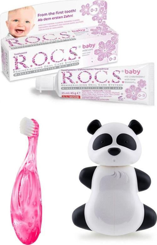 Baby Komple Ağız Bakım Seti - Bebek Diş Macunu + Bebek Diş Fırçası + Flipper Saklama Panda