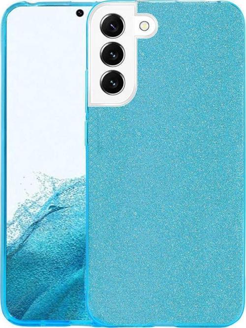 Galaxy S22 Ile Uyumlu Kılıf Simli Parlak Çift Katmanlı Shining Silikon Mavi