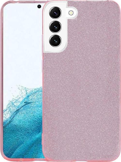 Galaxy S22 Ile Uyumlu Kılıf Simli Parlak Çift Katmanlı Shining Silikon Pembe
