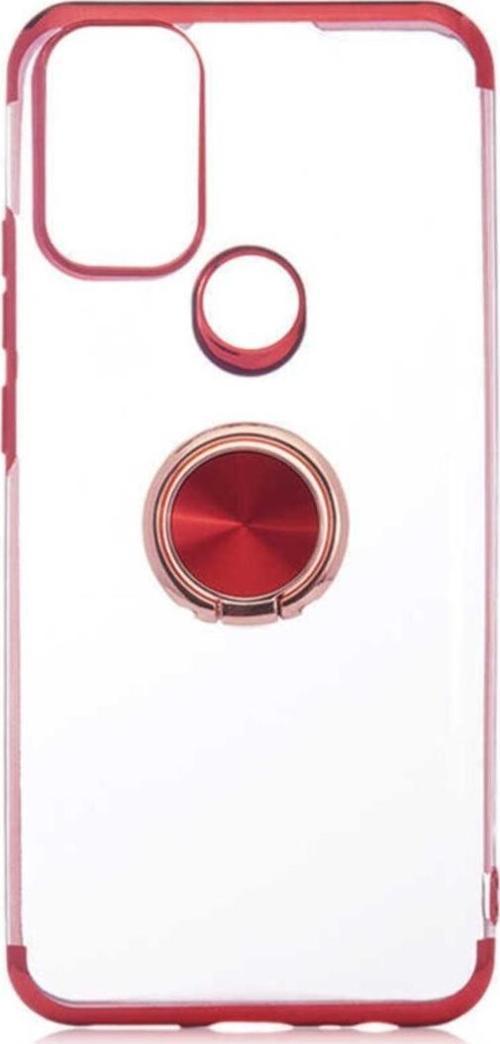 General Mobile 21 Plus Uyumlu Kılıf Dört Köşeli Yüzük Tutuculu Şeffaf Silikon Reverse Kırmızı