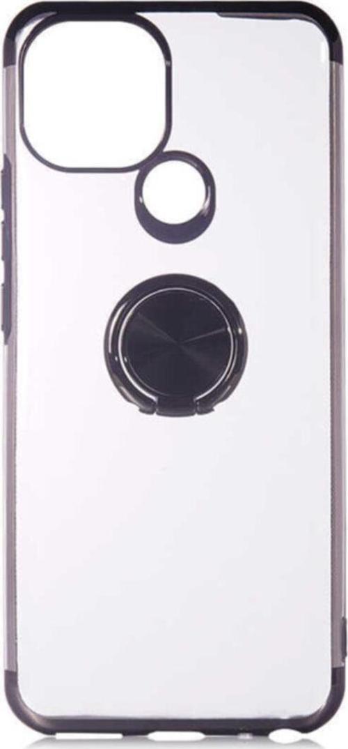 General Mobile 21 Uyumlu  Kılıf Dört Köşeli Yüzük Tutuculu Şeffaf Silikon Reverse Siyah