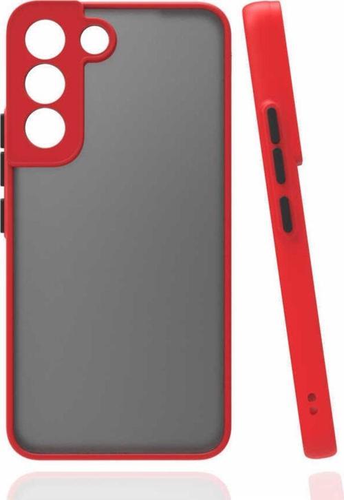 Galaxy S22 Plus Ile Uyumlu Kılıf Lastik Desen Kenar Kamera Korumalı Arkası Şeffaf Halx Kırmızı