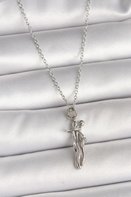 316L Çelik Gümüş Renk Zincir Sarılma Model Kadın Kolye 9977