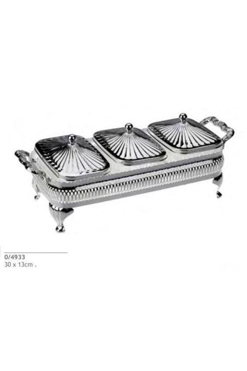 Queen Anne 3 Lü Dikdörtgen Kapaklı Kahvaltılık Gümüş 30*13 Cm