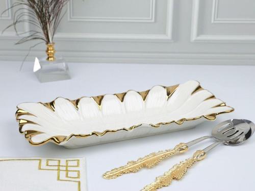 Flora Gold Dik.Derin Sunum Tabak 38*16*5 Cm