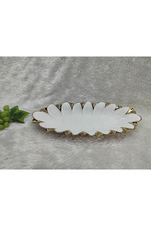 Flora Gold Oval Derin Sunum Tabak 38*17*5 Cm