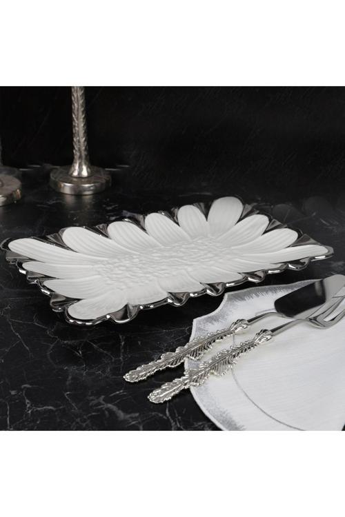 Flora Sılver Dikdörtgen Sunum Tabak 37*23 Cm