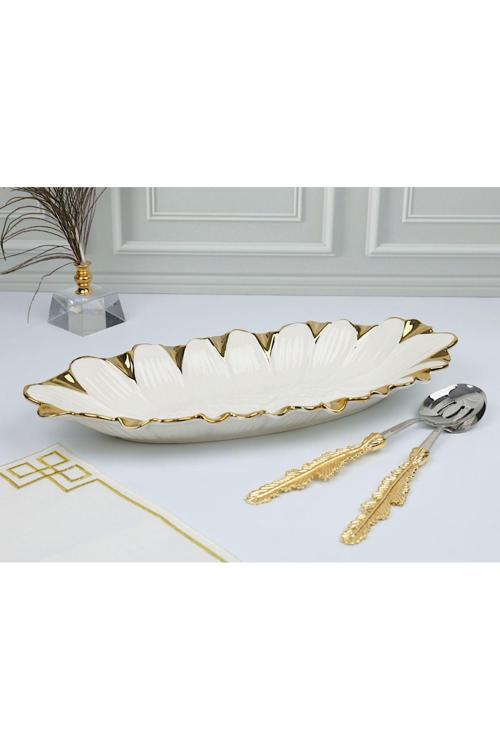 Flora Gold Oval Derin Sunum Tabak 44*20*6 Cm