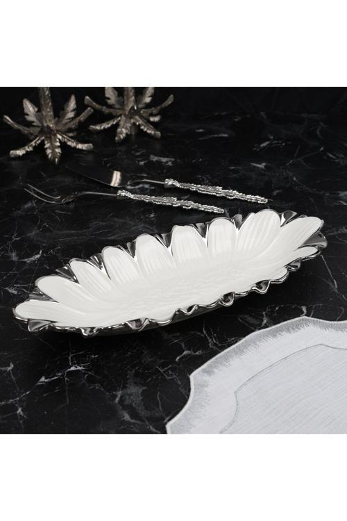 Flora Sılver Oval Derin Sunum Tabak 32*18*8 Cm