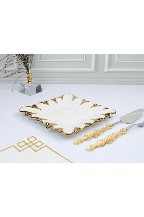 Flora Gold Kare Sunum Tabak 24*24 Cm
