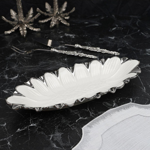 Flora Sılver Oval Derin Sunum Tabak 28*16*7 Cm