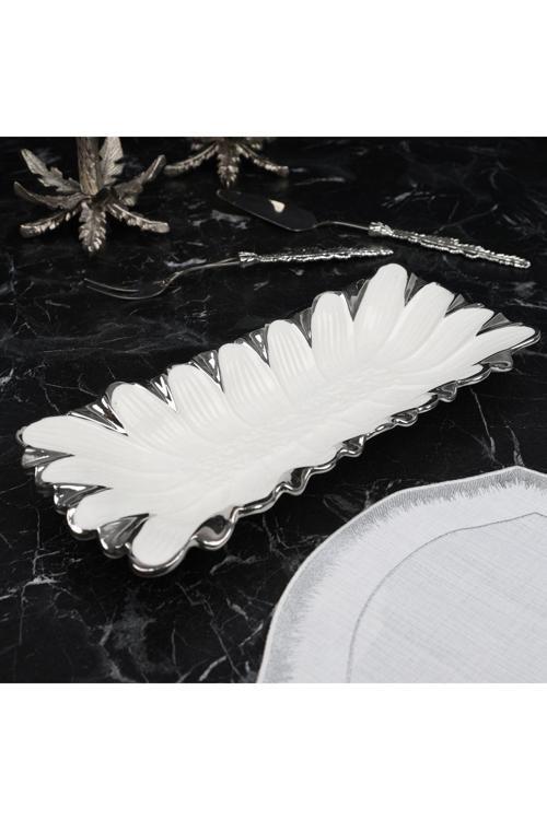 Flora Sılver Dikdörtgen Derin Sunum Tabak 38*16*5 Cm