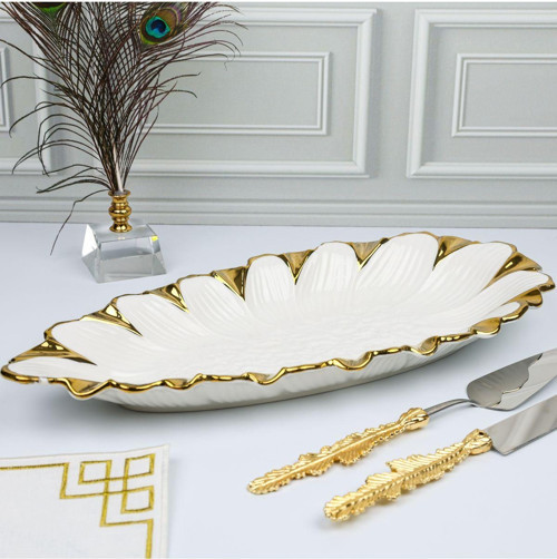 Flora Gold Oval Sunum Tabak 49*22 Cm