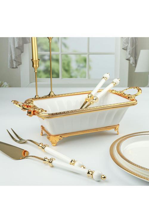 Elegance Dikdörtgen Derin Sunum Tabak Gold 37 Cm