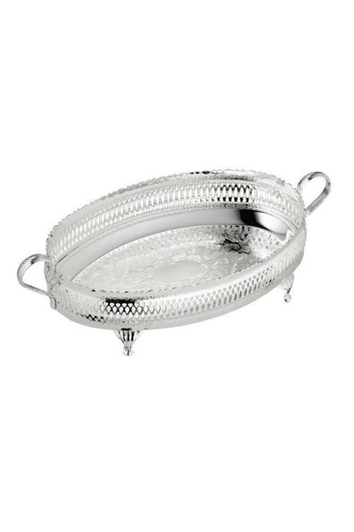 Queen Anne Oval Ayaklı Tepsi Gümüş 28*14 Cm