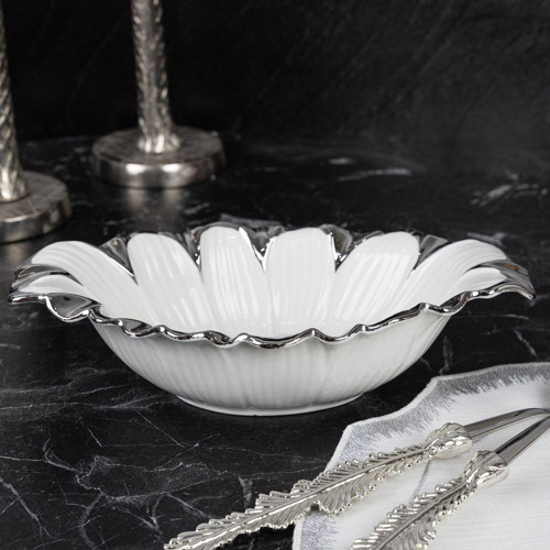 Flora Sılver Oval Derin Sunum Tabak 38*17*5 Cm