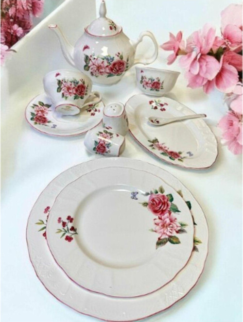 Chd 023 Pınk Rose 44 Parça Kahvaltı Takımı