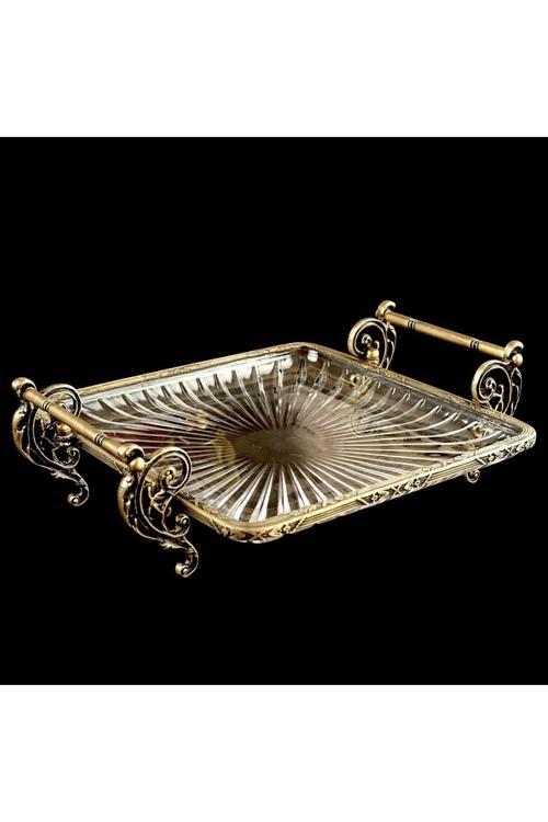 Kare 25X25 Cm Kulplu Sunum Tabak Antik