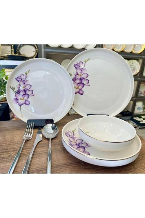 Purple Flower 24 Parça 6 Kişilik Yemek Takımı