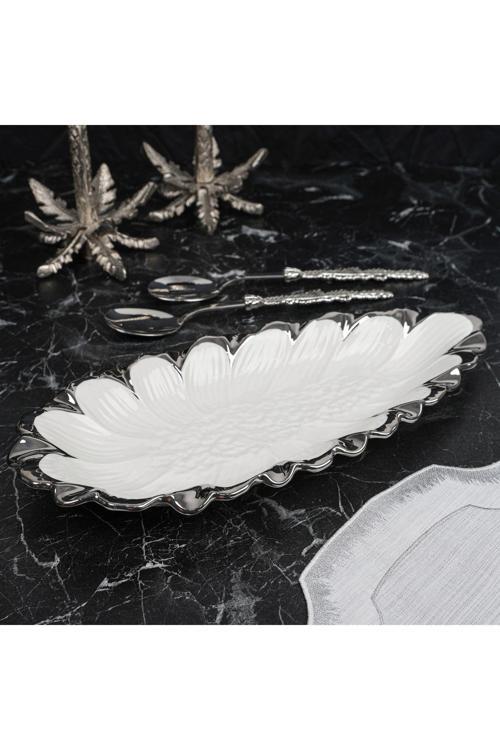 Flora Sılver Oval Sunum Tabak 49*22 Cm