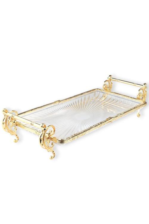 Dikdörtgen 32*15 Cm Kulplu Sunum Tabak Gold