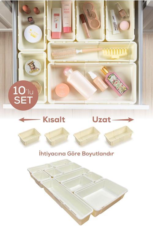 10'lu Set Ayarlanabilir Çekmece Içi Düzenleyici Kutu – Uzayıp Kısalabilen Organizer Seti (5A2B2C1D)