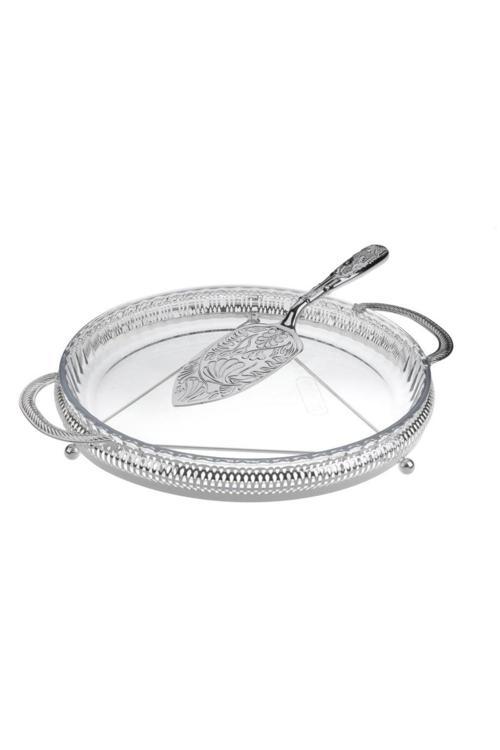 Queen Anne Qa 0-6227 Kulplu Tepsi Camlı Spatulalı Gümüş Atıştırmalık Tabağı