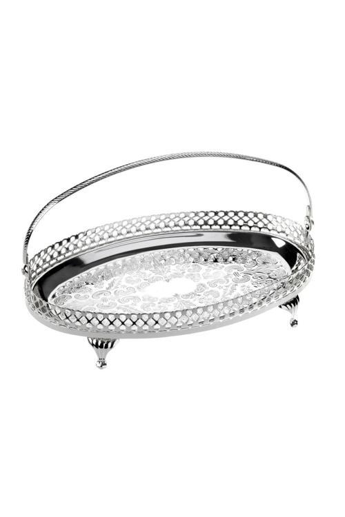 Queen Anne Qa 62 Kulplu Tepsi Oval Ayaklı Gümüş 23*15 Cm
