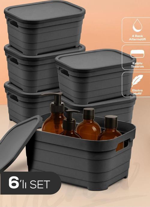 6'lı Kapaklı 3,8 Litre Saklama Kutusu Antrasit