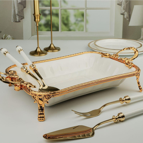 Roykıng Elegance Dikdörtgen Sunum Tabağı Gold 43Cm