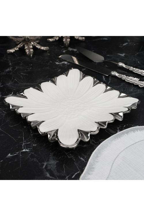 Flora Sılver Kare Sunum Tabak 24*24 Cm