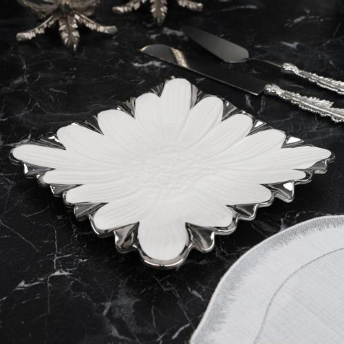 Flora Sılver Kare Sunum Tabak 24*24 Cm