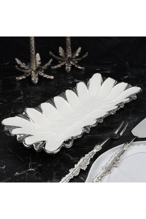 Flora Sılver Dikdörtgen Derin Sunum Tabak 45*16*6 Cm