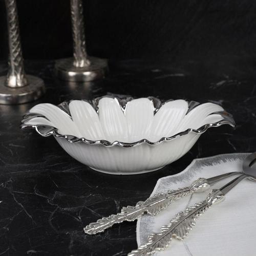 Flora Sılver Oval Derin Sunum Tabak 33*14*4 Cm