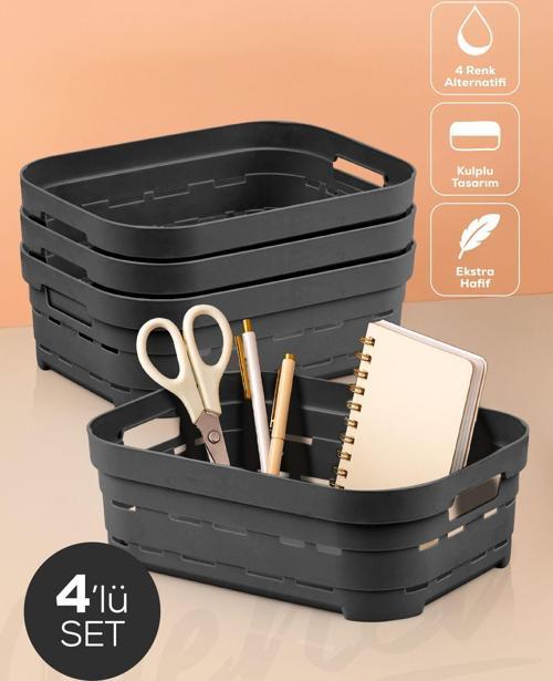 4'lü 2,8 Litre Delikli Saklama Kutusu Antrasit