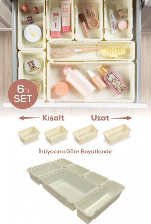 6'lı Set Ayarlanabilir Çekmece Içi Düzenleyici Kutu – Uzayıp Kısalabilen Organizer Seti (3A1B1C1D)