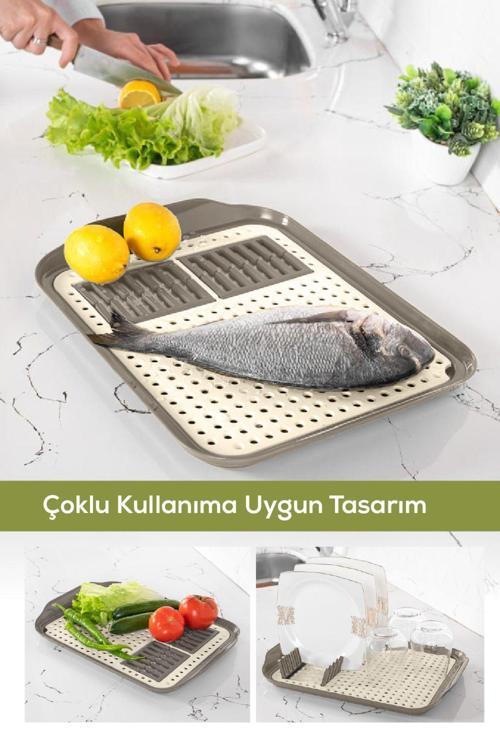 Çok Amaçlı Süzgeçli Kurutma Tepsisi | Sebze, Balık Ve Bulaşık Için Pratik Kullanım Bej