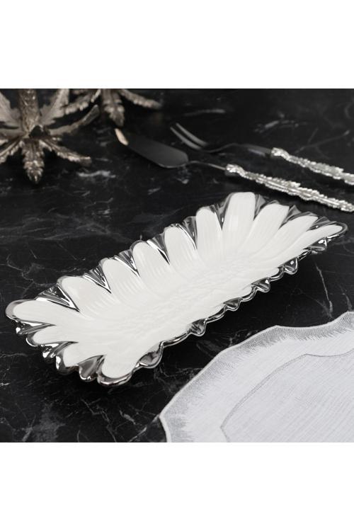 Flora Sılver Dikdörtgen Derin Sunum Tabak 33*13*4 Cm