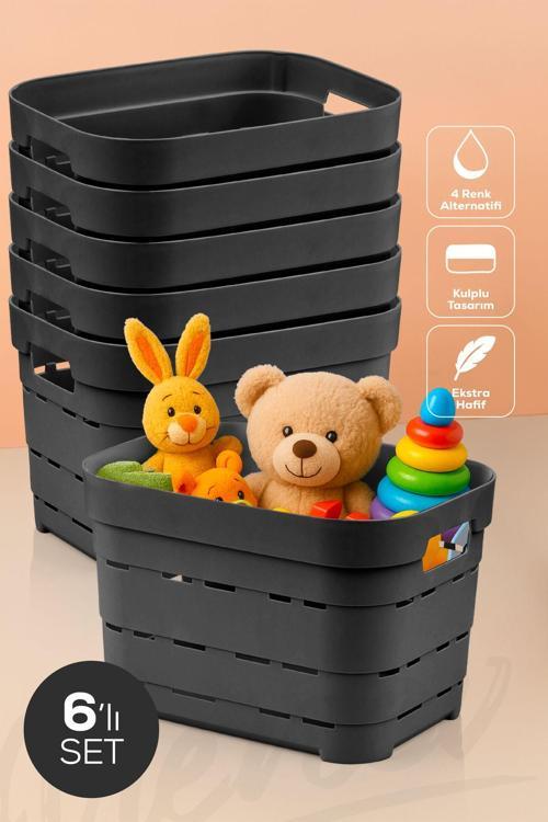 6'lı 5 Litre Delikli Saklama Kutusu Antrasit