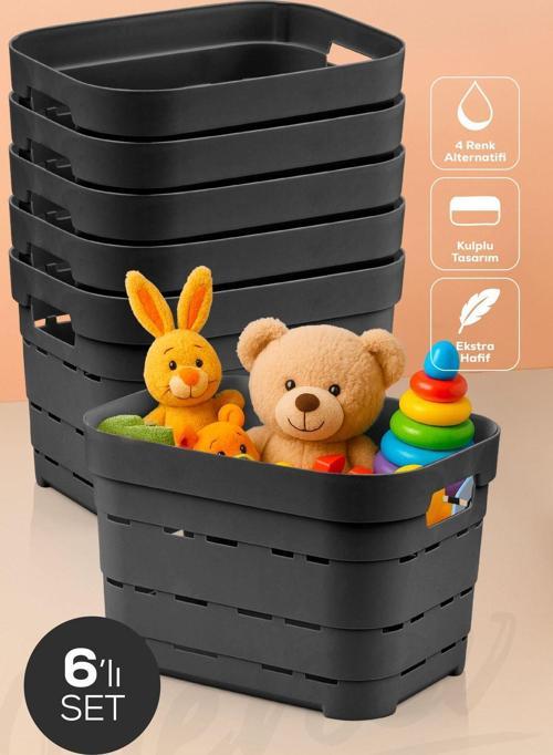 6'lı 5 Litre Delikli Saklama Kutusu Antrasit