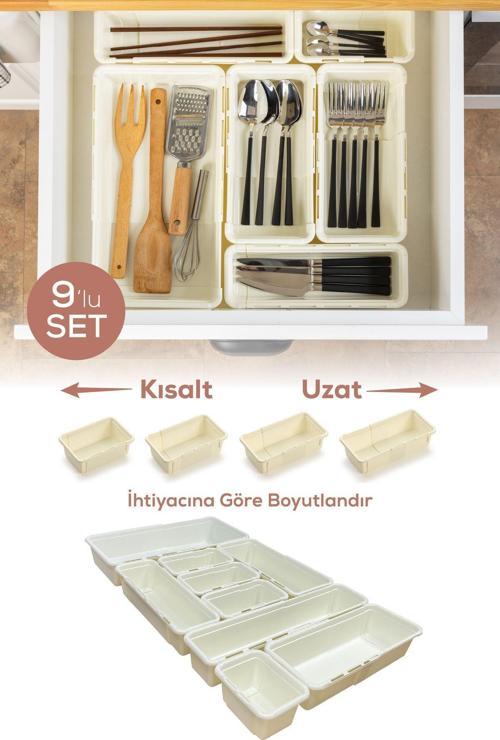 9'lu Set Ayarlanabilir Çekmece Içi Düzenleyici Kutu – Uzayıp Kısalabilen Organizer Seti (4A2B2C1D)