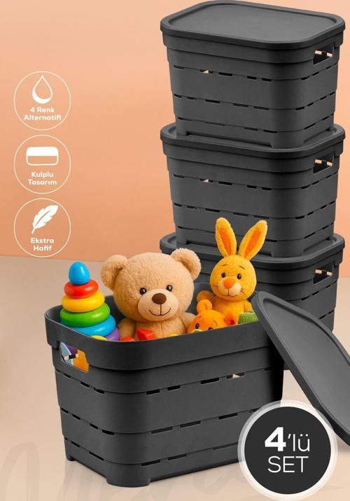 4'lü Kapaklı 5 Litre Delikli Saklama Kutusu Antrasit