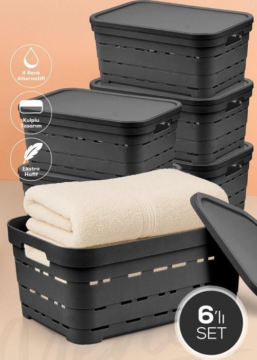 6'lı Kapaklı 10,8 Litre Delikli Saklama Kutusu Antrasit