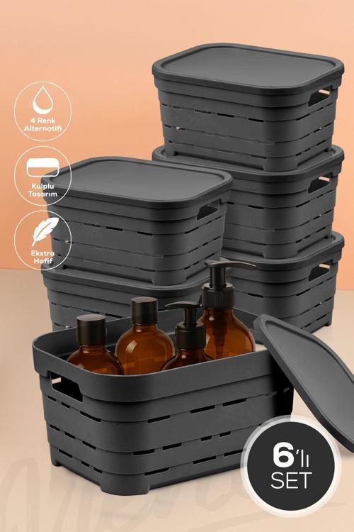 6'lı Kapaklı 3,8 Litre Delikli Saklama Kutusu Antrasit