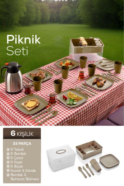 33 Parça 6 Kişilik Piknik Seti Bej