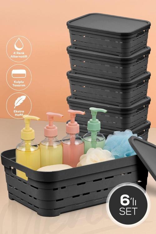 6'lı Kapaklı 8,2 Litre Delikli Saklama Kutusu Antrasit