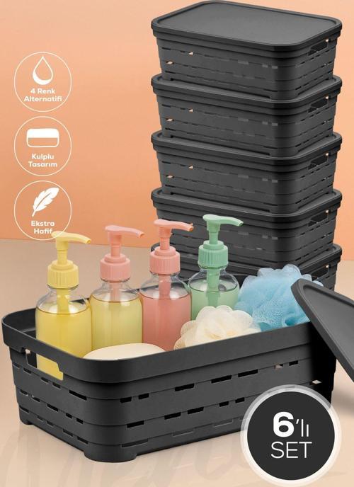 6'lı Kapaklı 8,2 Litre Delikli Saklama Kutusu Antrasit