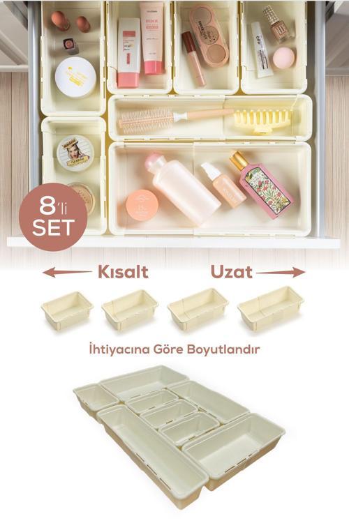 8'li Set Ayarlanabilir Çekmece Içi Düzenleyici Kutu – Uzayıp Kısalabilen Organizer Seti (4A2B1C1D)
